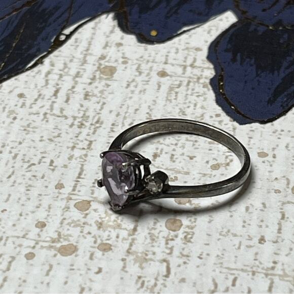 Vintage Sterling silver and pink mauve stone ring CZ October Birthstone size 6 - Picture 6 of 10